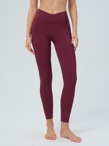 Burgundy Cross-Waist Leggings 28"