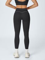 Black High-Waist Contrast-Line Leggings 26" - Image 3