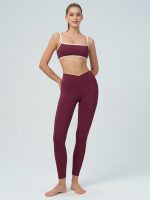 Burgundy Cross-Waist Leggings 28" - Image 4