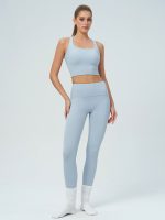 Light Blue High Waisted Leggings 25" - Image 3