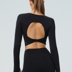 Black Twisted Back Cutout Long Sleeve Top