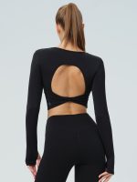 Black Twisted Back Cutout Long Sleeve Top