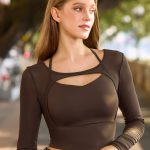 Coffee Cut Out Long Sleeve Top--Light Support