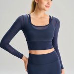Navy U Neck Long Sleeve Top - Light Support