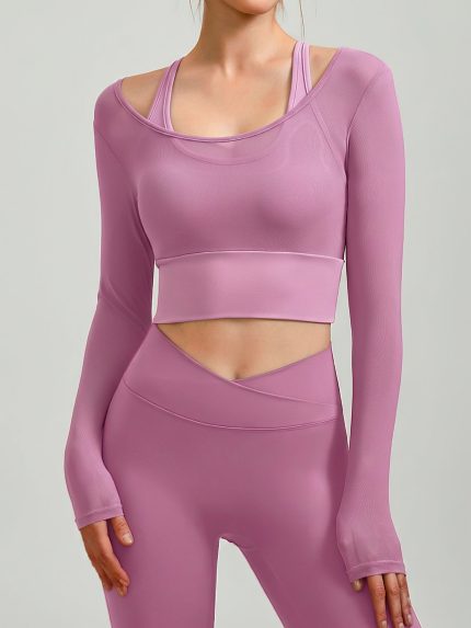 Pink U Neck Long Sleeve Top - Light Support