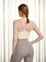 Cream Mesh Cutout Long Sleeve Top--Light Support - Image 2