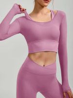 Pink U Neck Long Sleeve Top - Light Support - Image 3