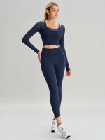 Navy U Neck Long Sleeve Top - Light Support - Image 3