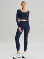 Navy U Neck Long Sleeve Top - Light Support - Image 4