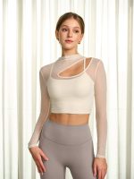 Cream Mesh Cutout Long Sleeve Top--Light Support - Image 3
