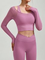 Pink U Neck Long Sleeve Top - Light Support - Image 4