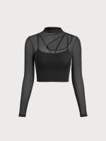 Black Mesh Cutout Long Sleeve Top--Light Support - Image 6