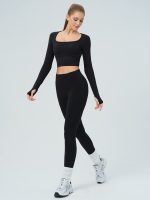 Black Twisted Back Cutout Long Sleeve Top - Image 5