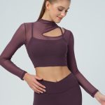 Purple Mesh Cutout Long Sleeve Top--Light Support