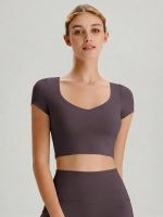 Purple Cross Mesh Back Short Sleeve Top-Light Support - Image 2