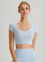 Light Blue Cross Mesh Back Short Sleeve Top-Light Support - Image 2