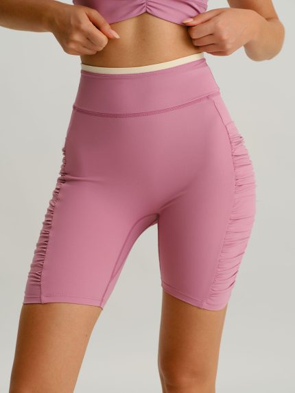 Pink Ruched Fitness Shorts 6"