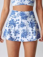 Blue Floral A-Line Tennis Skirt
