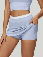 Light Blue Contrast Waist A-Line Sports Skort - Image 3