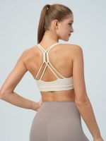 Cream Geometric Back Sports Bra - Light Support