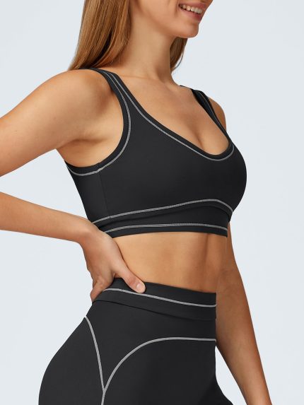 Black Contrast-Trim Sports Bra