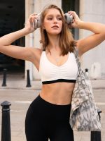 Off White Contrast Ruched V Neck Sports Bra