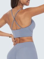 Light Blue Cross-Back Stitch Sports Bra - Image 5