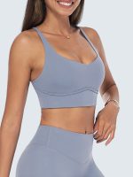 Light Blue Cross-Back Stitch Sports Bra - Image 4