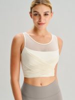 Beige Mesh Cross-Front Tank Top - Light Support - Image 5
