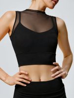Black Mesh Sleeveless Tank Top - Light Support