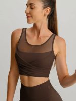 Coffee Mesh Cross-Front Tank Top - Light Support - Image 6