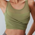 Green Mesh Cross-Front Tank Top - Light Support