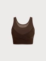 Coffee Mesh Cross-Front Tank Top - Light Support - Image 8
