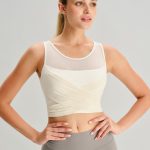 Beige Mesh Cross-Front Tank Top - Light Support