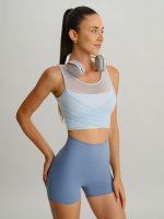 Light Blue Mesh Cross-Front Tank Top - Light Support - Image 3