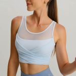 Light Blue Mesh Cross-Front Tank Top - Light Support
