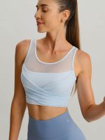 Light Blue Mesh Cross-Front Tank Top - Light Support