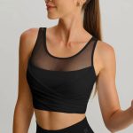 Black Mesh Cross-Front Tank Top - Light Support