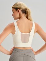 Beige Mesh Cross-Front Tank Top - Light Support - Image 2