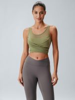 Green Mesh Cross-Front Tank Top - Light Support - Image 4