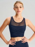 Navy Mesh Cross-Front Tank Top - Light Support