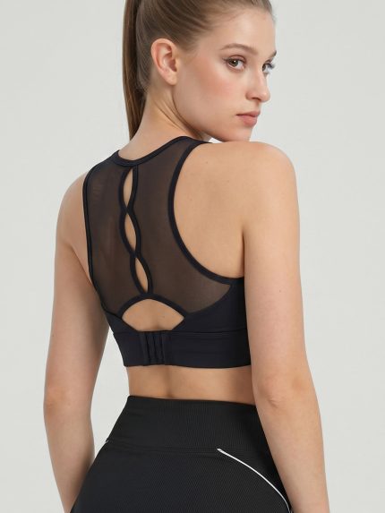 Black Mesh Cutout Racerback Yoga Tank Top