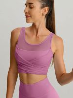 Pink Mesh Cross-Front Tank Top - Light Support - Image 4