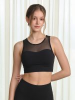Black Mesh Cutout Racerback Yoga Tank Top - Image 2