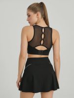 Black Mesh Cutout Racerback Yoga Tank Top - Image 3