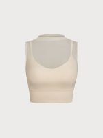 Cream Mesh Panel Mock Neck Tank Top - Image 9
