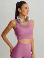 Pink Mesh Cross-Front Tank Top - Light Support