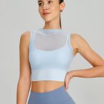 Light Blue Mesh Panel Mock Neck Tank Top