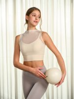 Cream Mesh Panel Mock Neck Tank Top - Image 3