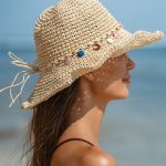 Off White Boho Shell Decor Sun Hat